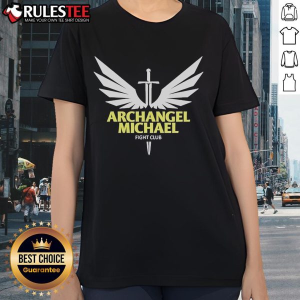 Official Archangel Michael Fight Club Ladies Tee featuring a bold design, perfect for fans of unique graphic apparel.