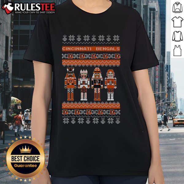 Official Cincinnati Bengals Holiday Nutcracker Ladies Tee featuring festive design and team logo for holiday fans.