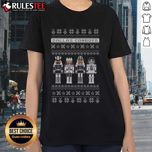 Official Dallas Cowboys Holiday Nutcracker Ladies Tee showcasing festive design and team spirit for fans.