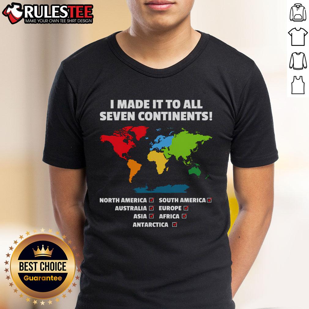 Awesome I Have Made It To All Seven Continents T-Shirt design featuring a vibrant globe and travel-themed graphics.