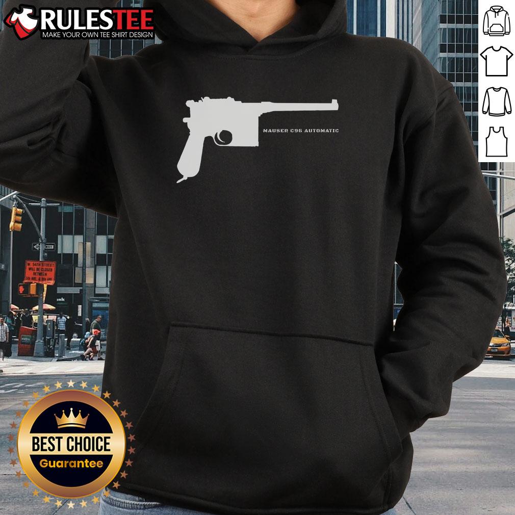 Awesome Mauser C96 automatic WW1 German pistol gun hoodie showcasing a vintage firearm design.