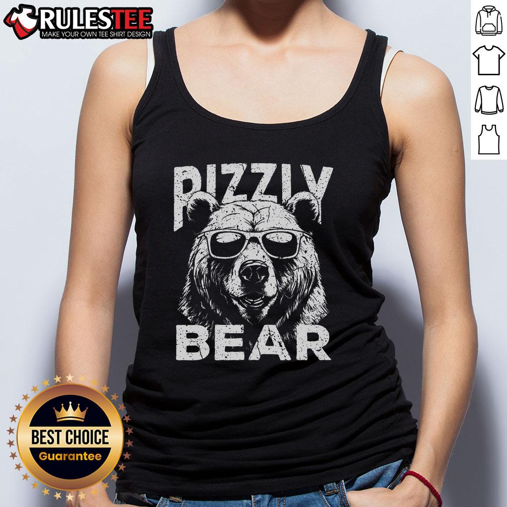 Awesome Rizzly Bear wearing sunglasses and a cool tank top, showcasing a fun and playful vibe in a vibrant setting.