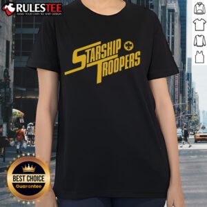 Awesome Starship Troopers 1997 ladies tee featuring iconic sci-fi design and vibrant colors for fans of the classic film.
