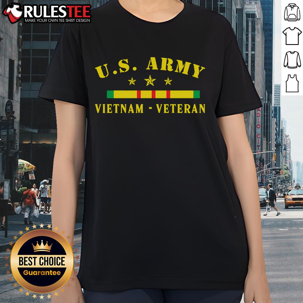 Alt Text: Awesome US Army Vietnam Veteran Ladies Tee featuring patriotic design and comfortable fit for women.