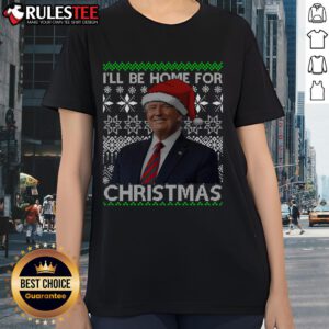 Awesome Vintage Santa Hat Trump Tee for Ladies - 'I'll Be Home for Christmas 2024' festive holiday shirt design.