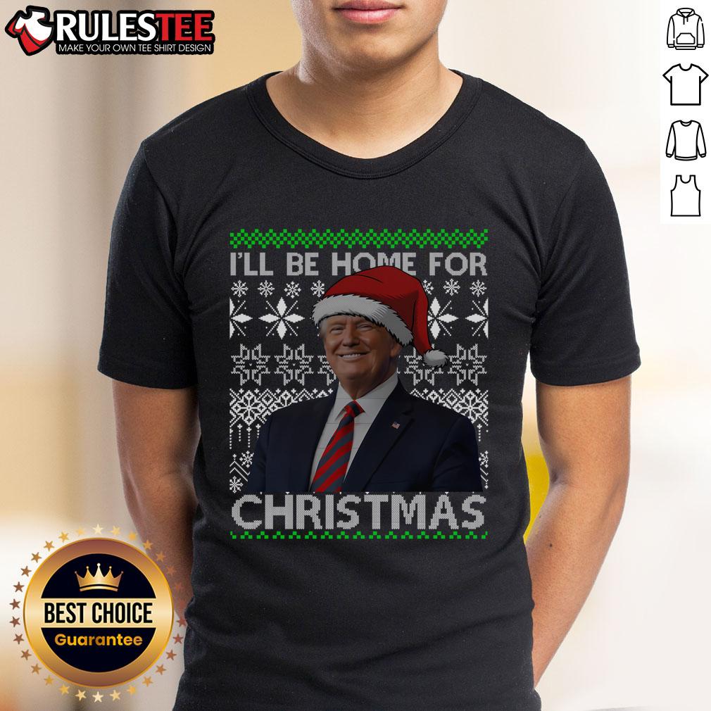 Awesome Vintage Santa Hat Trump 'I'll Be Home For Christmas 2024' T-Shirt design featuring a festive holiday theme.