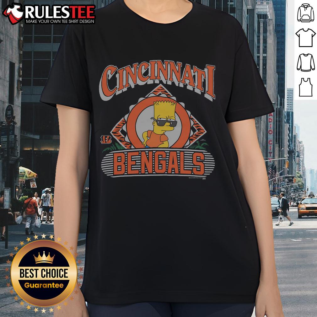 Buce The Simpsons Bart X Cincinnati Bengals Ladies Tee featuring vibrant graphics and team colors for fans.