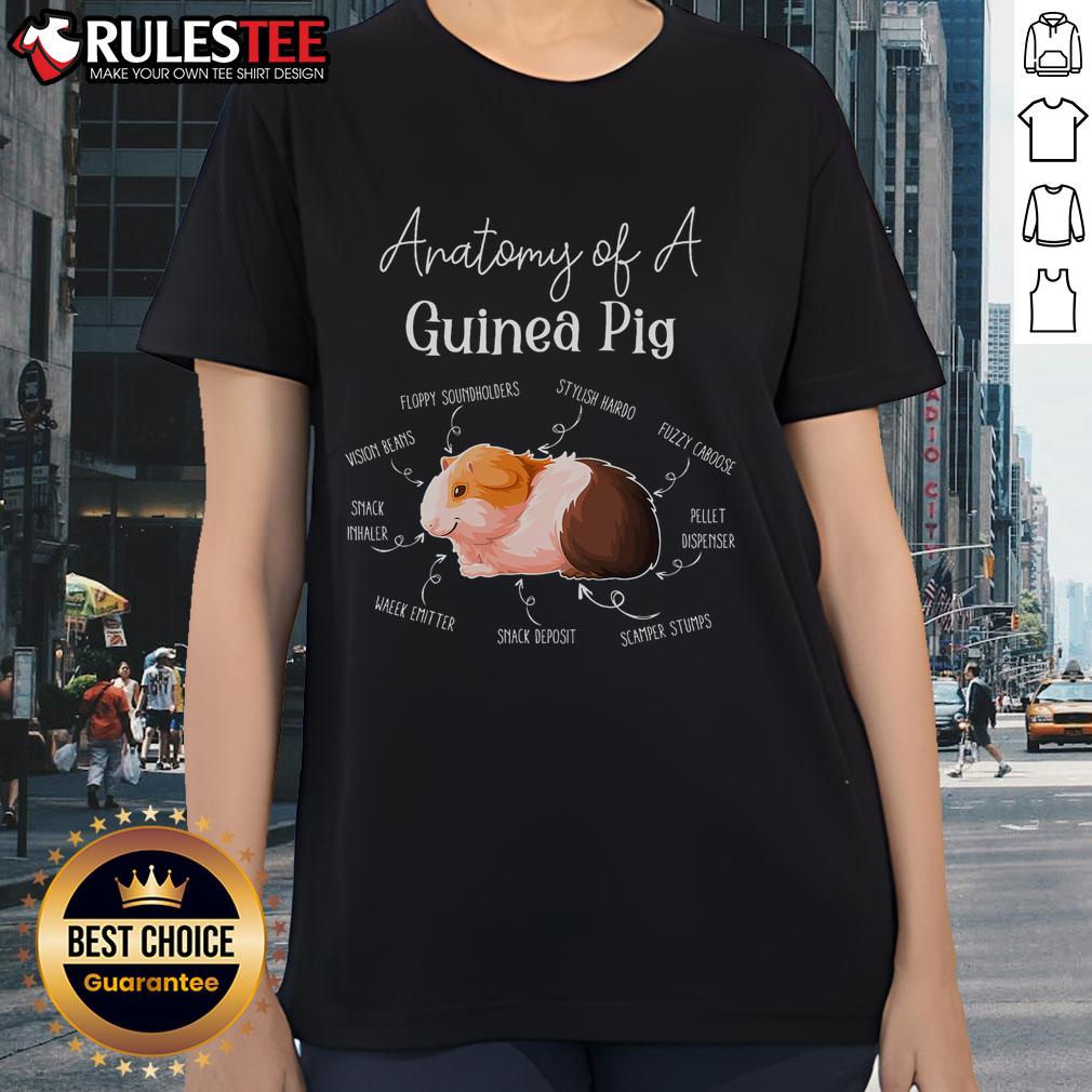 Cute anatomy of a guinea pig design on a ladies tee, perfect for animal lovers and guinea pig enthusiasts.