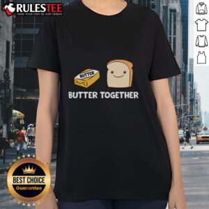 Adorable 'Cute Butter Together' breakfast tee featuring buttered toast, perfect for casual outings and brunch lovers.