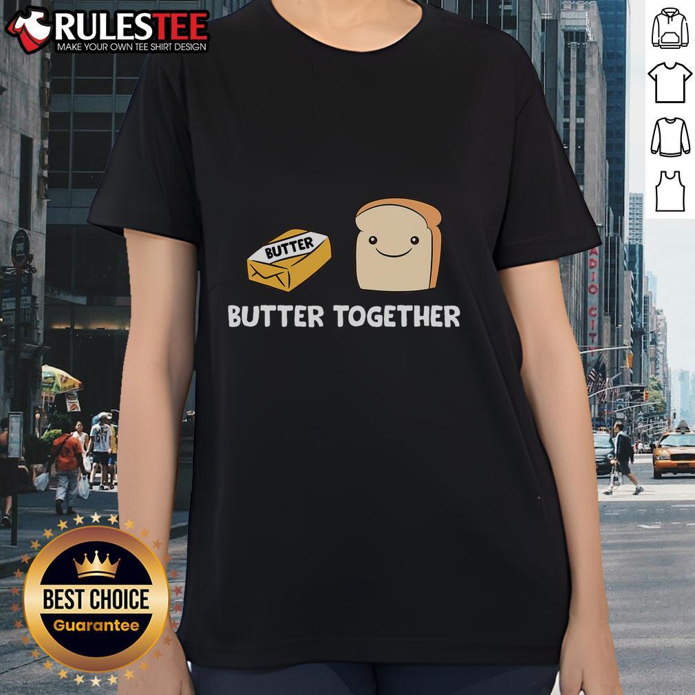 Adorable 'Cute Butter Together' breakfast tee featuring buttered toast, perfect for casual outings and brunch lovers.