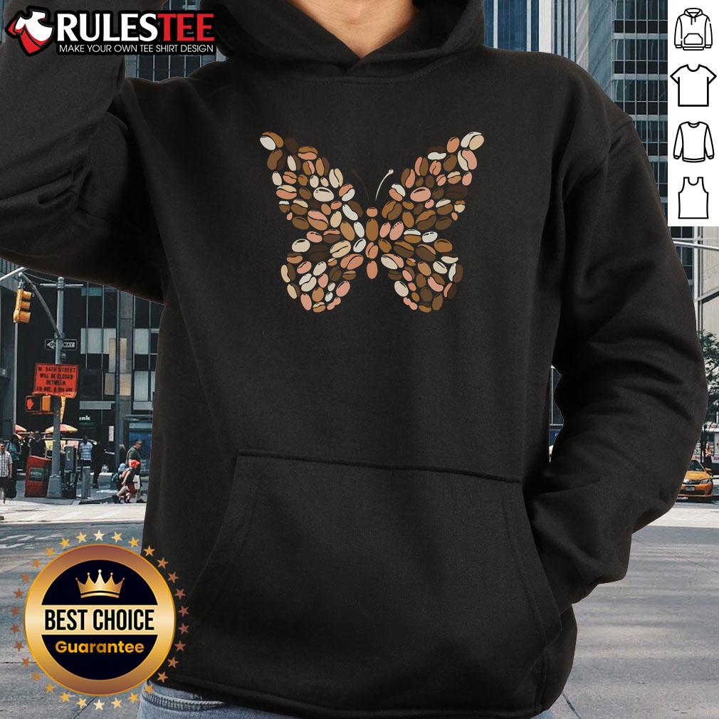 Cute butterfly wing coffee hoodie design featuring vibrant colors and artistic patterns, perfect for casual wear.