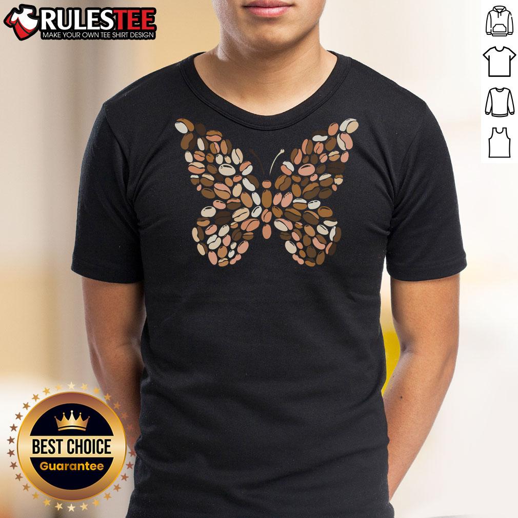 Adorable butterfly wing coffee T-shirt featuring vibrant colors and a playful design, perfect for nature lovers.