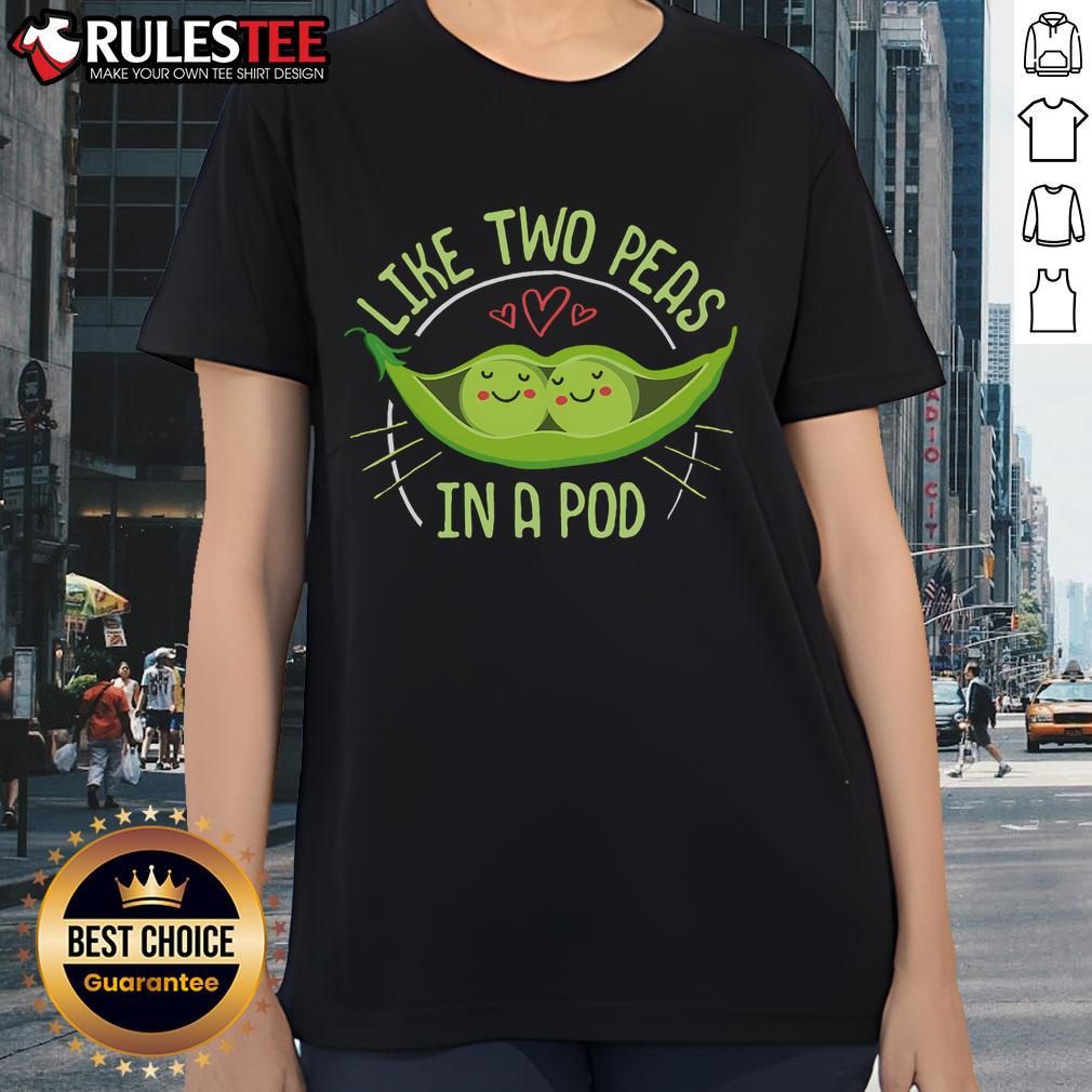 Adorable 'Two Peas in a Pod' ladies tee featuring a cute pea pod design, perfect for matching outfits and casual wear.