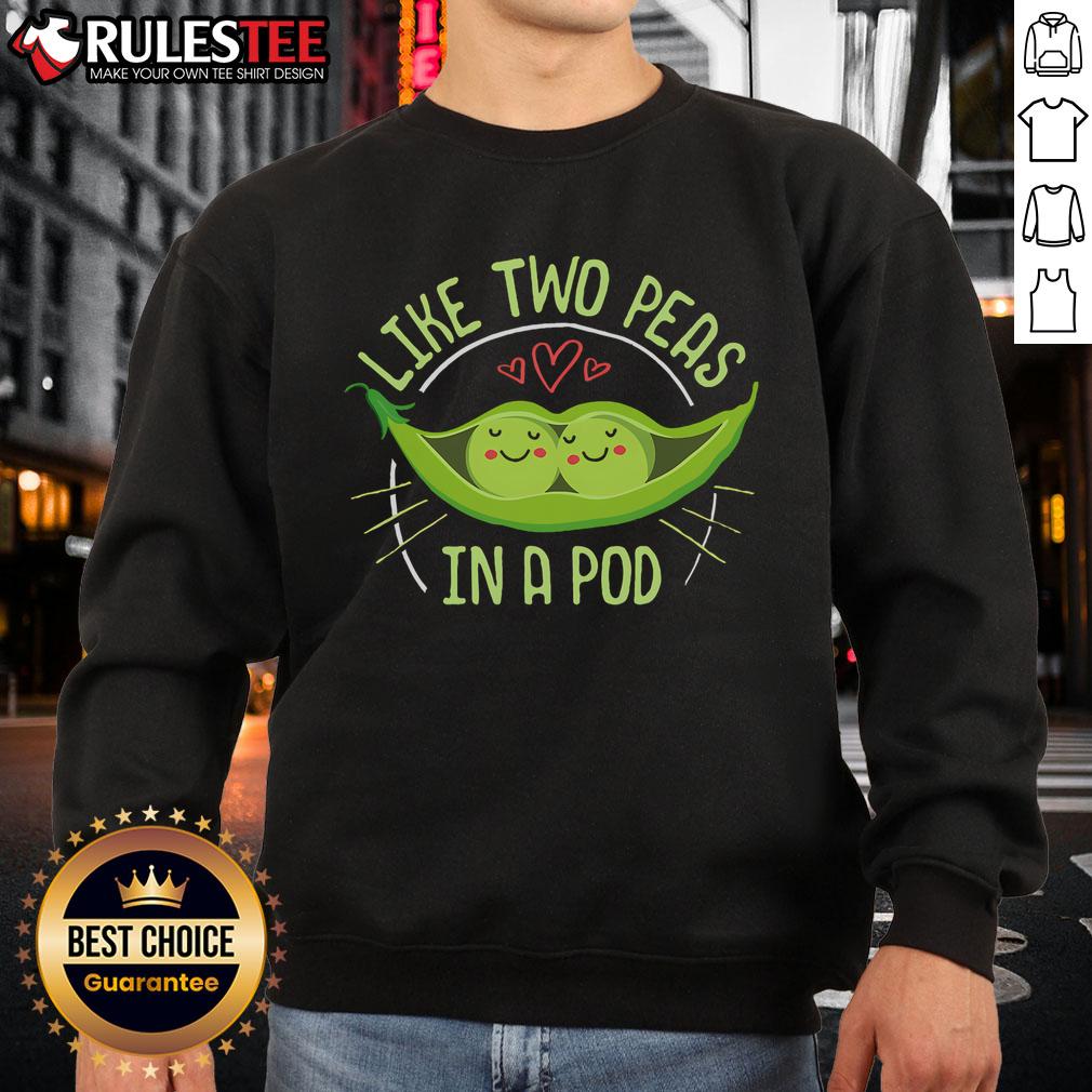 Cute pea pod sweatshirt featuring 'two peas in a pod' idiom design, perfect for cozy casual wear.
