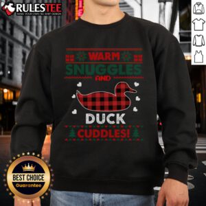 Cute warm snuggles duck lovers Xmas ugly duck Christmas sweatshirt featuring a playful duck design.