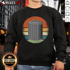 Vintage sunset sweatshirt featuring a funny trash can design for garbage day, perfect for quirky fashion lovers.
