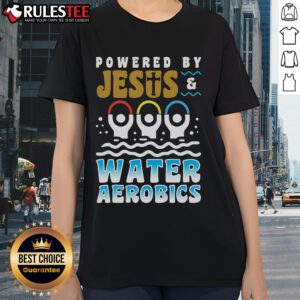 Funny water aerobics design featuring Jesus, perfect for aquatic fitness enthusiasts in a ladies' tee.