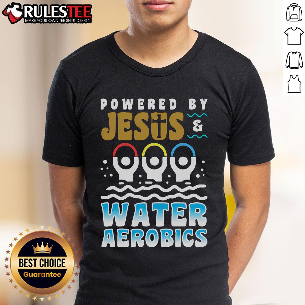 Funny Water Aerobics Jesus Aquatic Fitness T-Shirt featuring a whimsical design of Jesus in a pool setting.