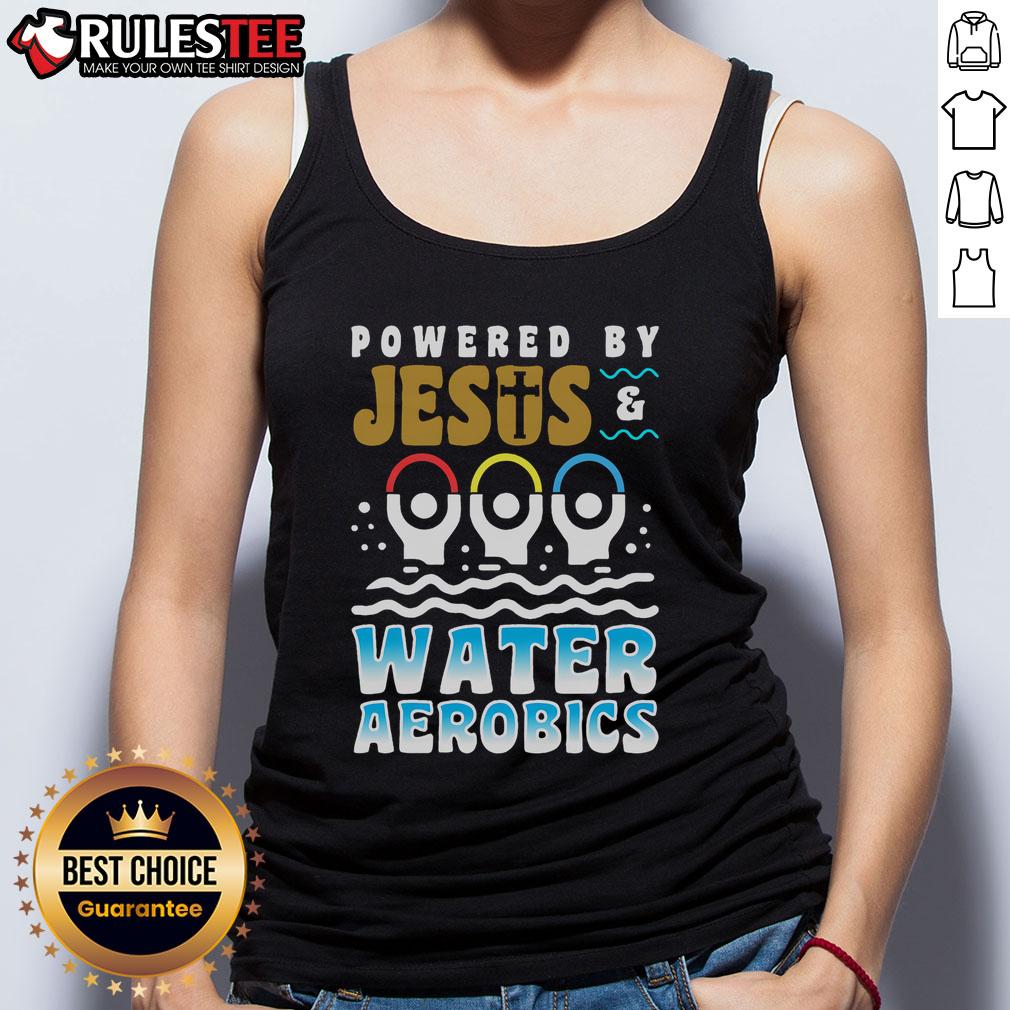 Funny water aerobics Jesus aquatic fitness tank top design featuring a humorous graphic for fitness enthusiasts.