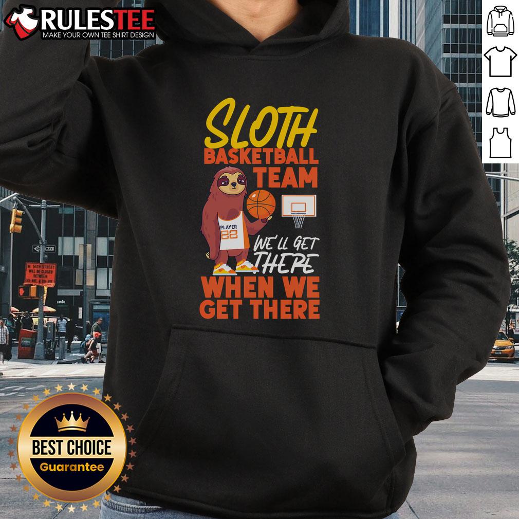 Sloth wearing a hoodie on a basketball court, part of the 'Good Basketball Bball Sloth Team' collection.