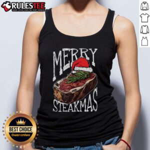 Good Merry Steakmas Christmas Tank Top featuring festive steak graphics for holiday celebrations and casual wear.