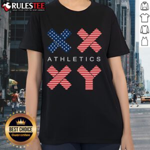 Hot Gender Genetic American Flag Tee for Ladies featuring XX and XY designs, perfect for athletic wear and pride.
