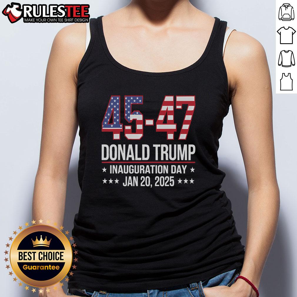 Awesome 45-47 Donald Trump Inauguration Day tank top featuring bold design and patriotic colors for supporters.