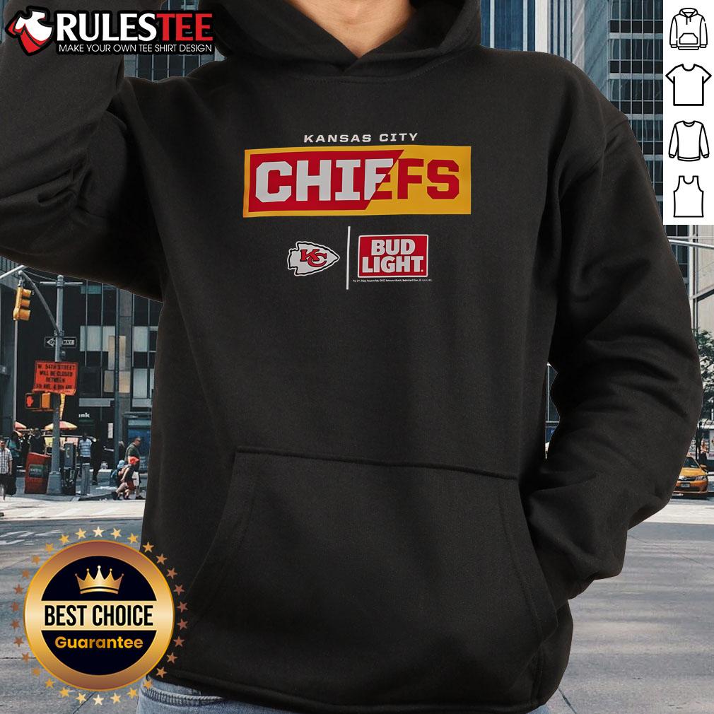 Alt Text: Awesome Bud Light Kansas City Chiefs team hoodie featuring bold colors and logo, perfect for game day style.