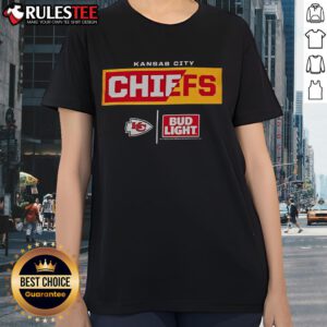 Alt Text: Awesome Bud Light Kansas City Chiefs team ladies tee featuring bold graphics and a comfortable fit for fans.
