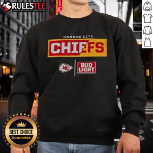 Awesome Bud Light Kansas City Chiefs team sweatshirt featuring vibrant colors and team logo, perfect for game day.