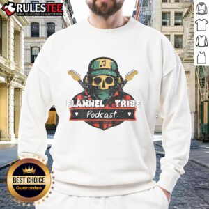 Awesome Flannel Tribe Podcast Skeleton Sweatshirt featuring a spooky skeleton design, perfect for podcast fans and cozy wear.