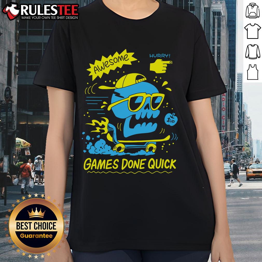 Awesome GDQ Hurry Skater Skull Ladies Tee featuring a stylish skull graphic perfect for skate enthusiasts and fashion lovers.