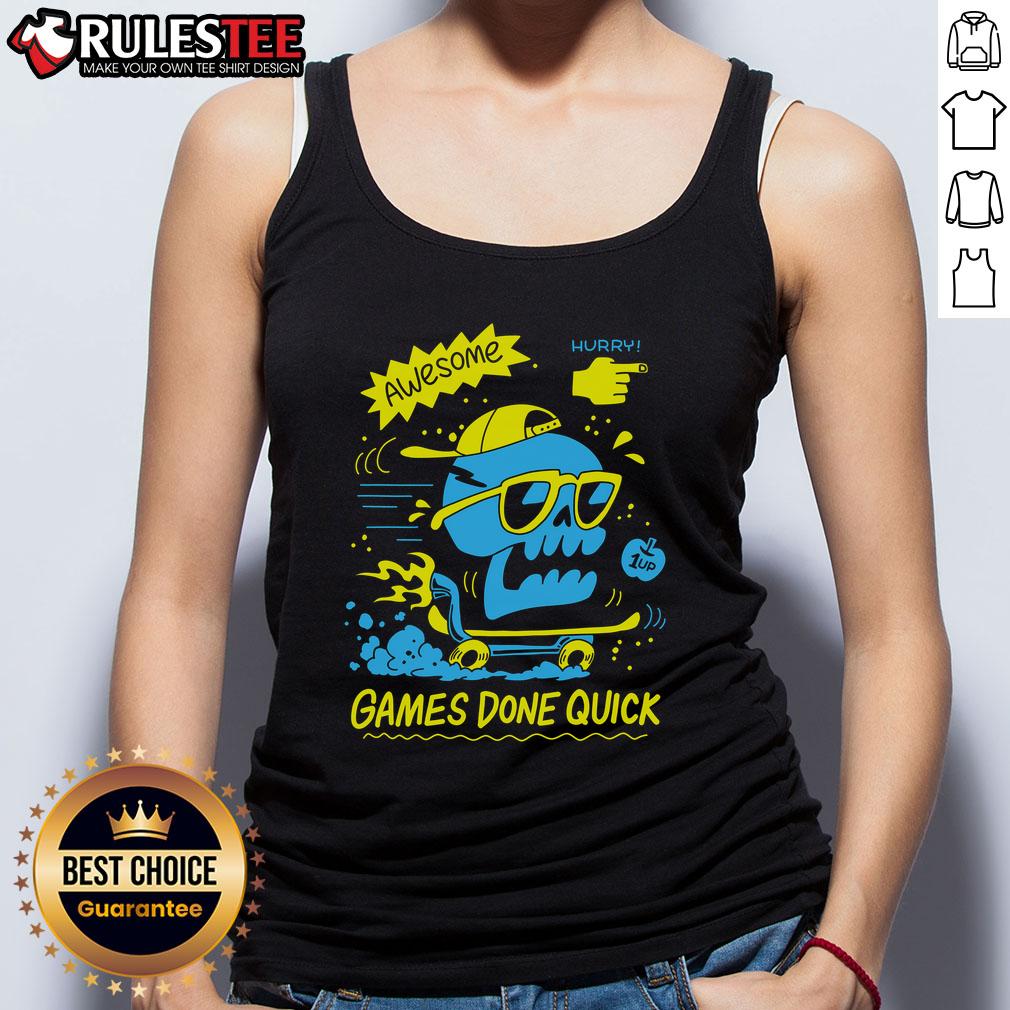Awesome GDQ Hurry Skater Skull Tank Top featuring a bold skull graphic and vibrant colors, perfect for summer streetwear.