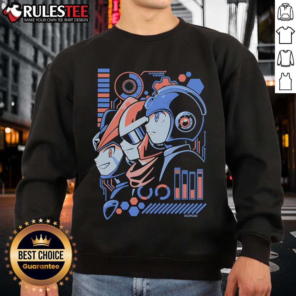 Awesome Mega Man loading sweatshirt featuring vibrant graphics and a comfortable fit, perfect for gaming enthusiasts.