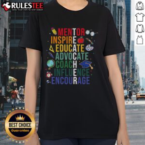 Alt Text: Awesome Mentor Inspire Educate graphic on a stylish ladies tee for back to school, perfect for teachers.