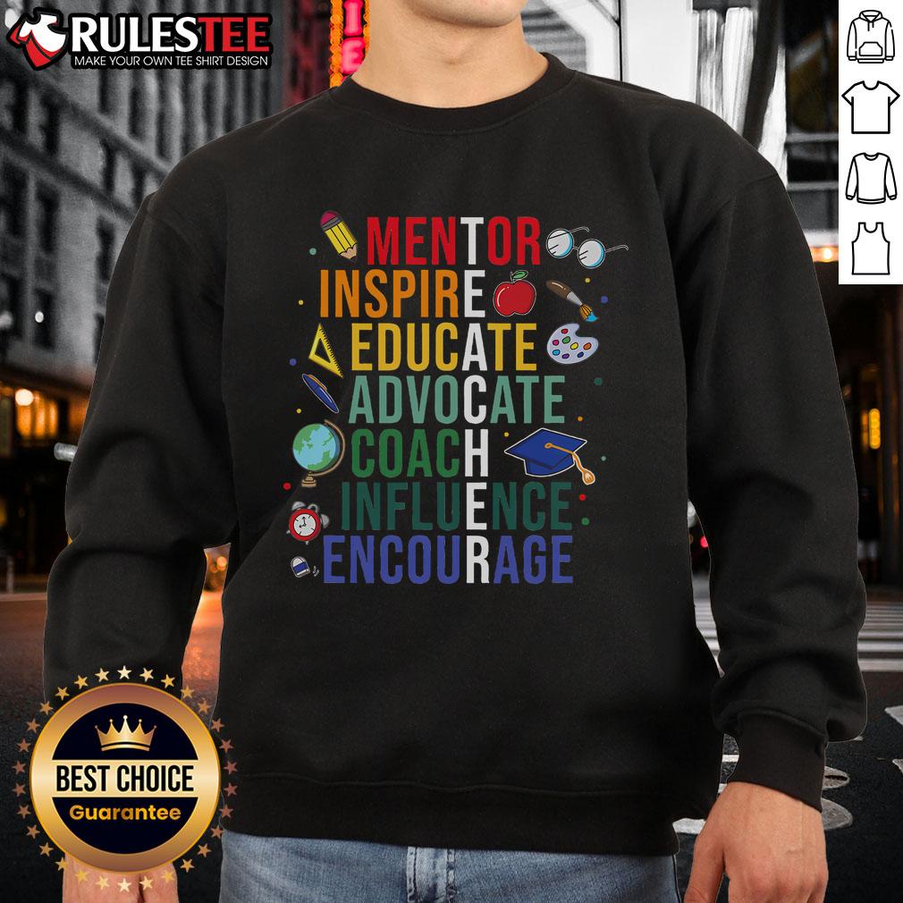 Awesome Mentor Inspire Educate sweatshirt for teachers, perfect for back to school season, showcasing inspirational design.