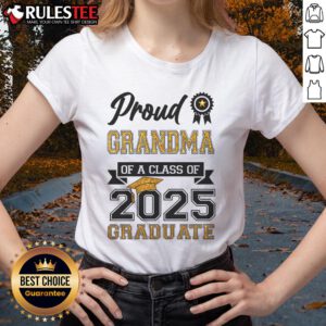 Awesome proud grandma wearing a Class of 2025 graduate ladies tee, celebrating her grandchild's graduation day.