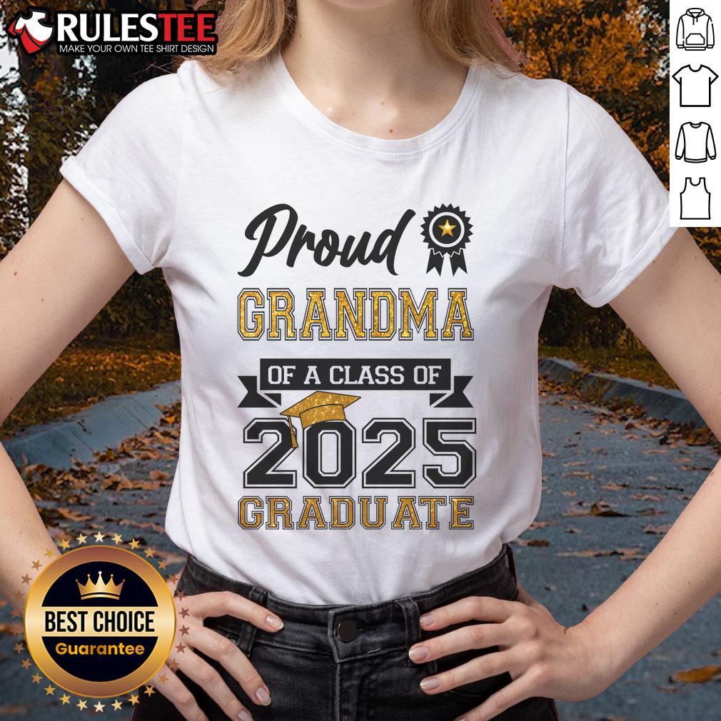 Awesome proud grandma wearing a Class of 2025 graduate ladies tee, celebrating her grandchild's graduation day.