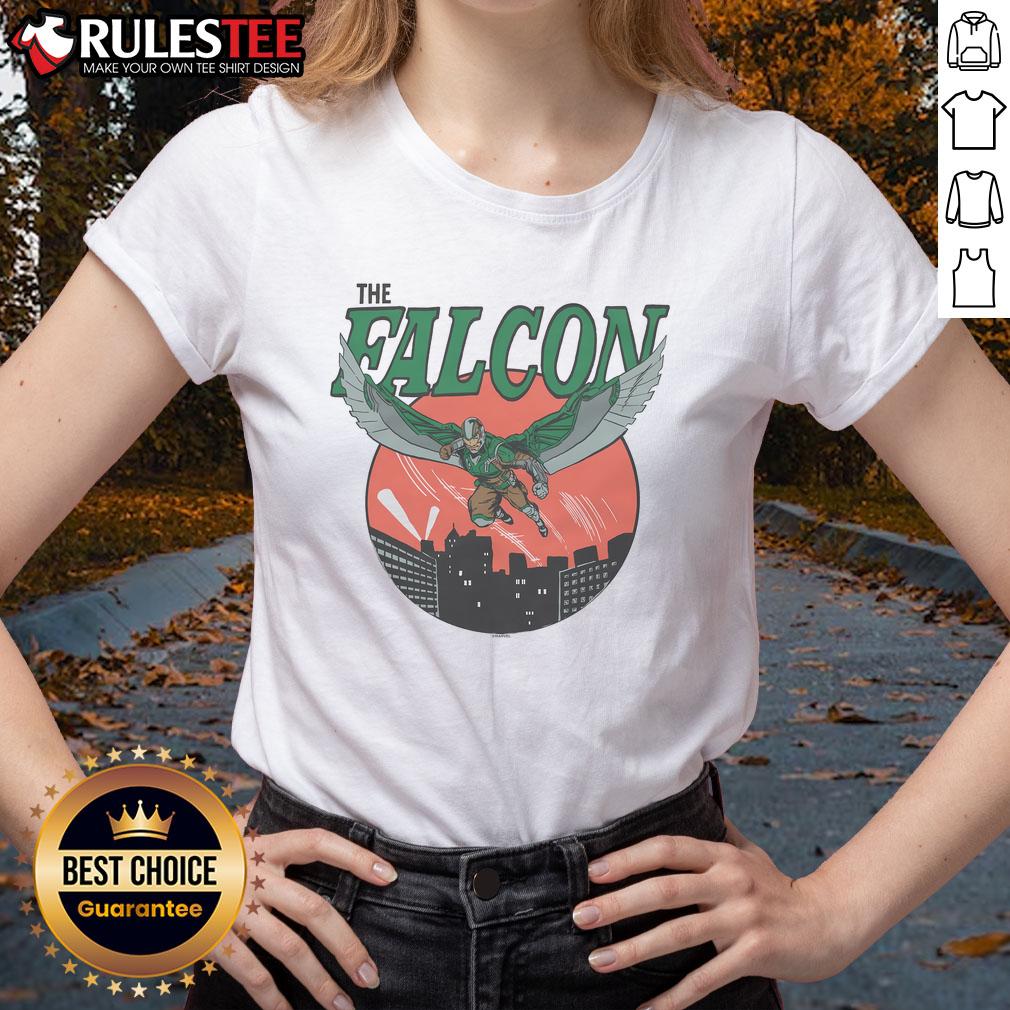 Awesome Sam Wilson The Falcon ladies tee featuring a vibrant graphic design and comfortable fit for fans of the superhero.