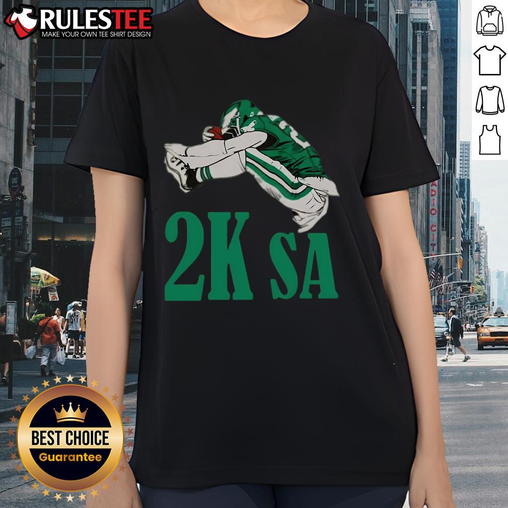 Awesome Saquon Barkley 2K player ladies tee featuring vibrant graphics and comfortable fit for fans and gamers.