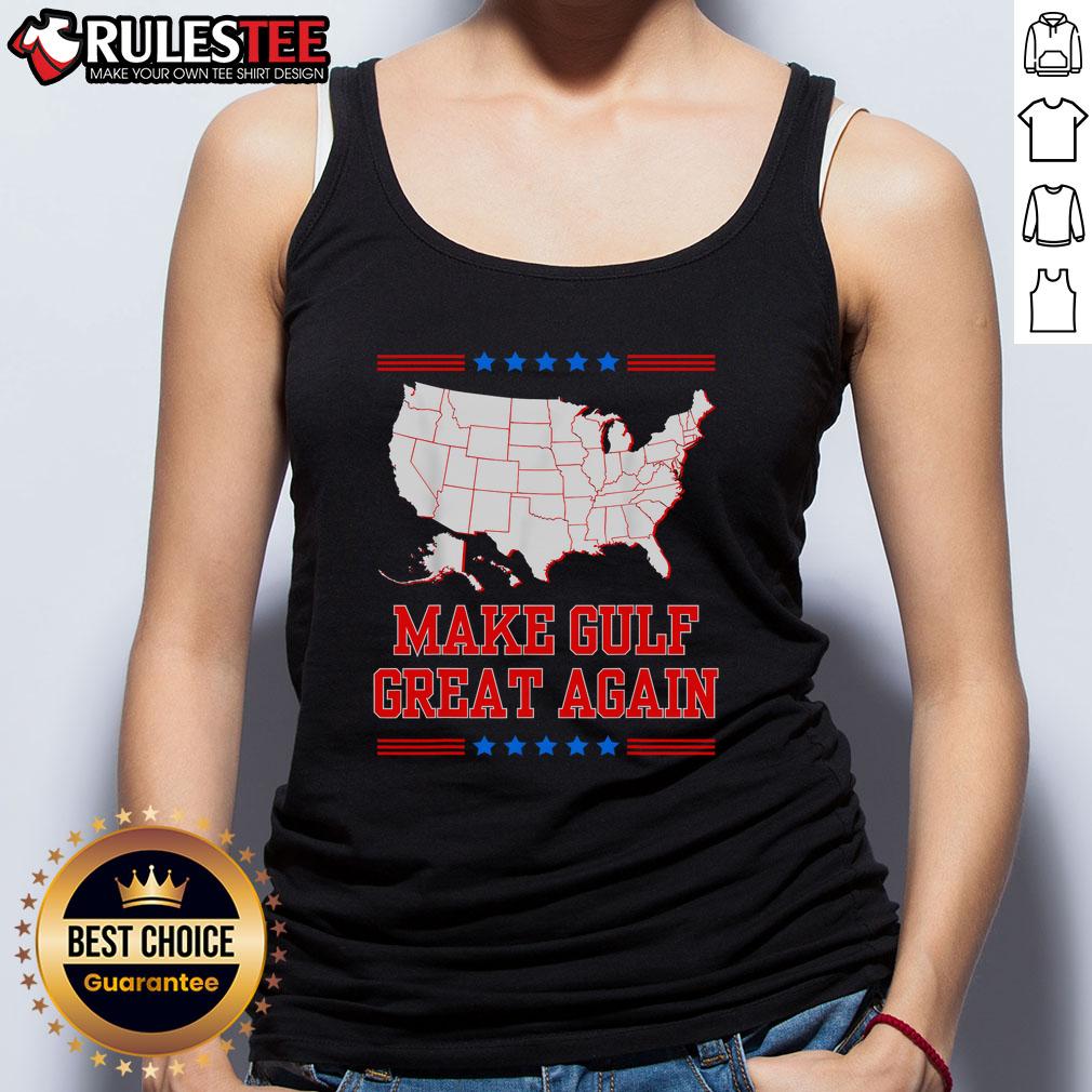 Awesome Welcome to America 'Make Gulf Great Again' tank top featuring bold graphics and vibrant colors, perfect for summer.