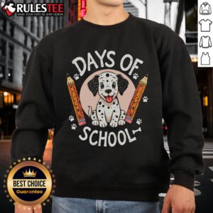 Alt Text: Cute 100 Days of School funny Dalmatian dog sweatshirt featuring a playful design perfect for celebrating school milestones.