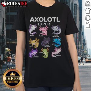 Cute Axolotl Expert Ladies Tee featuring a vibrant axolotl graphic on a stylish women's t-shirt.