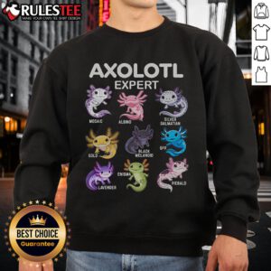 Adorable Cute Axolotl Expert sweatshirt featuring a vibrant axolotl graphic, perfect for animal lovers and cozy wear.