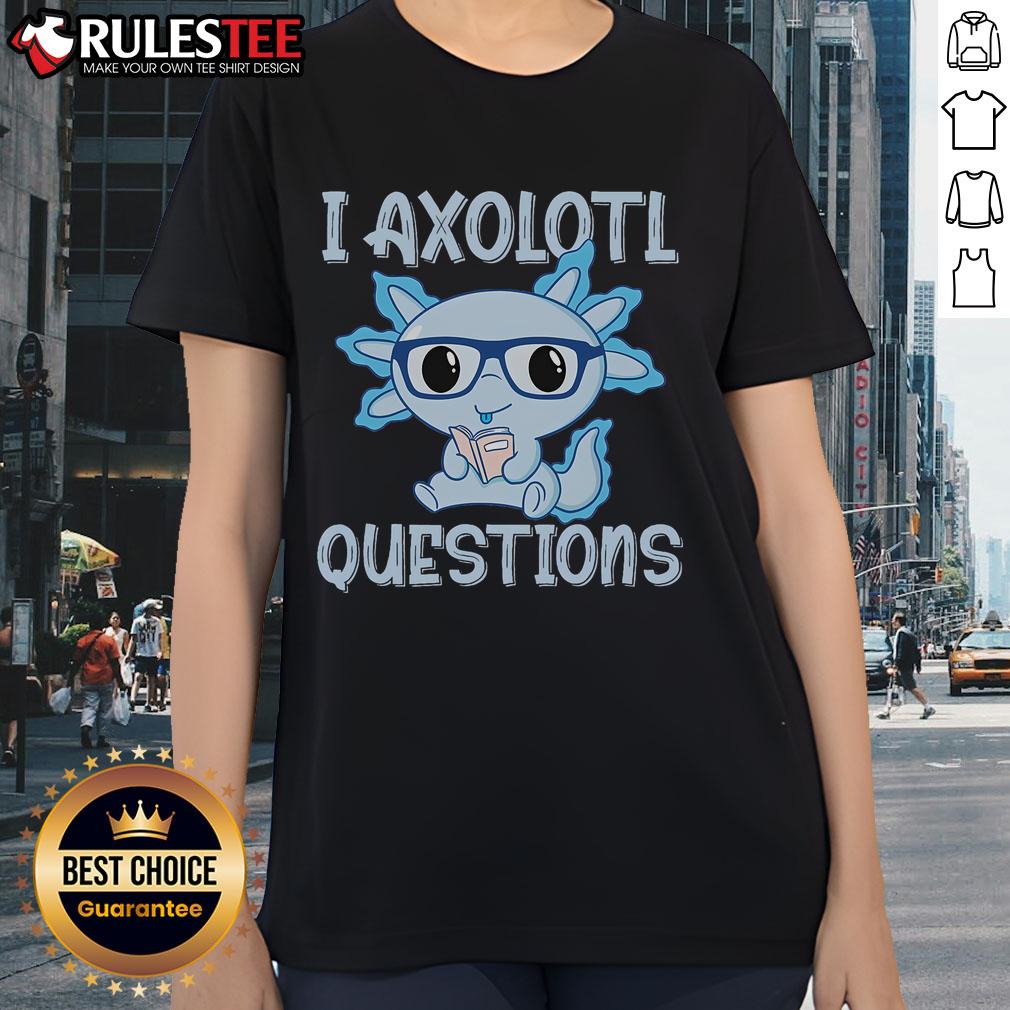 Cute I Axolotl graphic on a ladies tee, featuring an axolotl reading a book, perfect for animal lovers and bookworms.