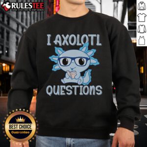 Adorable axolotl in a cozy sweatshirt reading a book, featuring a cute design perfect for axolotl lovers.
