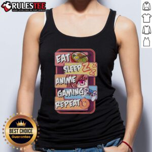 Cute Kawaii Otaku tank top featuring Eat Sleep Anime Gaming Repeat design, perfect for anime and manga fans.