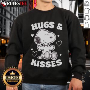 Alt Text: Cute Peanuts Snoopy Valentine's Day hugs and kisses sweatshirt featuring Snoopy and hearts in a colorful design.