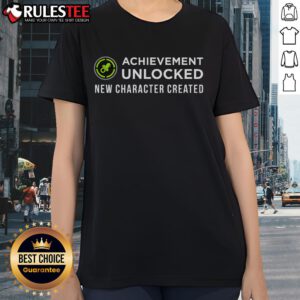 Funny Achievement Unlocked New Baby Character Created Ladies Tee featuring a playful design for new moms and gamers.