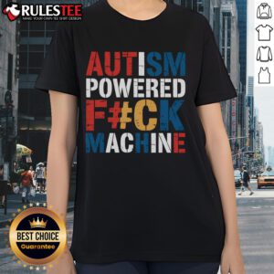 Funny Autism Powered F*ck Machine Retro Rizzem Ladies Tee featuring vibrant graphics and a playful design for casual wear.